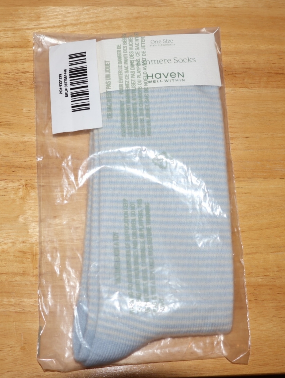 Haven Well Within Cashmere Light Blue Striped Socks. One Size.